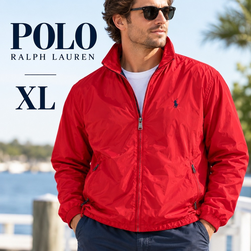 Polo Ralph Lauren Windbreaker Mens XL Red Jacket Hooded Mesh Lined Full Zip